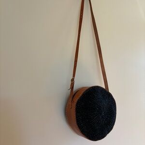 Handmade leather and sea grass purse